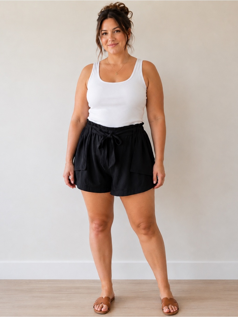 Adyson Parker Black High-Waist Paperbag Tie Shorts Size 1X Backyard BBQ Chic